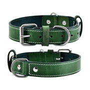 DowgClub Leather Dog Collar with Double D Rings - Handmade Full Grain Leather for Large Dogs, Green