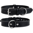 thumbnail image 1 of DowgClub Leather Dog Collar with Double D Rings - Handmade Full Grain Leather for Small Dogs, Black, 1 of 7