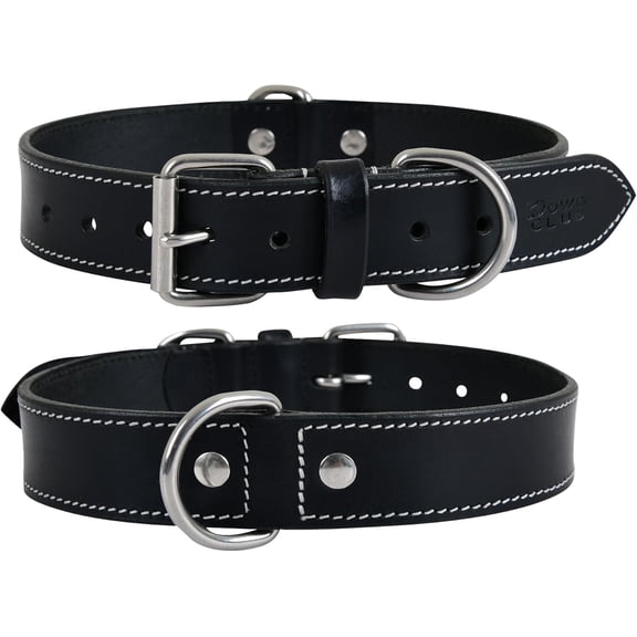 DowgClub Leather Dog Collar with Double D Rings - Handmade Full Grain Leather for Small Dogs, Red