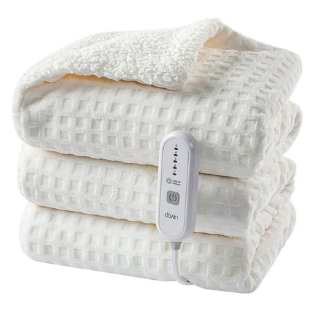 Dowin Electric Blanket Full Size - Heated Waffle Fleece Heating Warming Blankets with Auto Shut off for Couch Office Chair Bed Adults Fuzzy Cozy Machine Washable 72x84 Beige