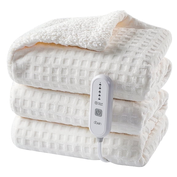 Dowin Electric Blanket Full Size - Heated Waffle Fleece Heating Warming Blankets with Auto Shut off for Couch Office Chair Bed Adults Fuzzy Cozy Machine Washable 72x84 Beige