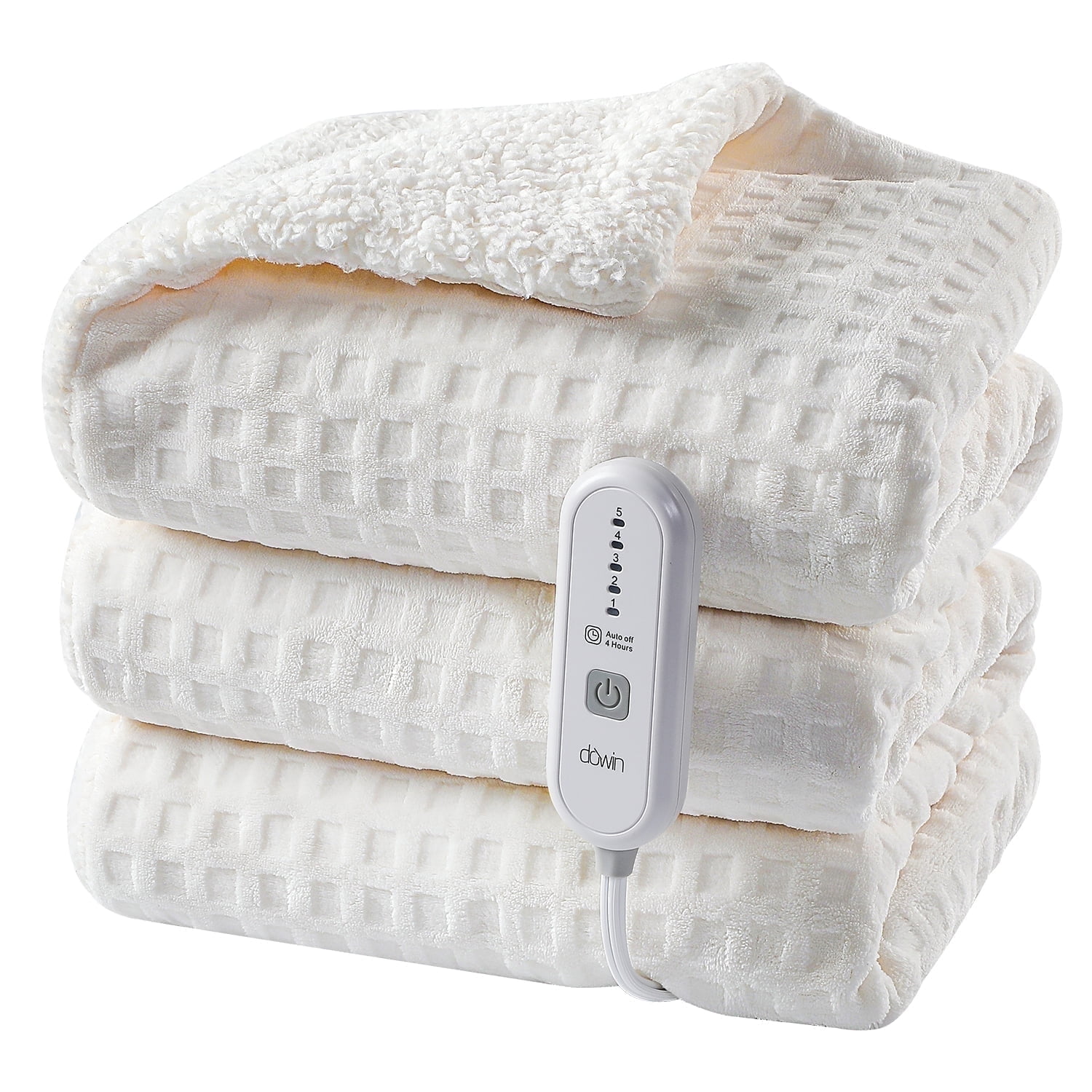 Dowin Waffle Fleece Electric Heated Blanket - Throw Size 50x60, with Auto Shut off for Couch Office Chair Bed Adults, Machine Washable, Beige