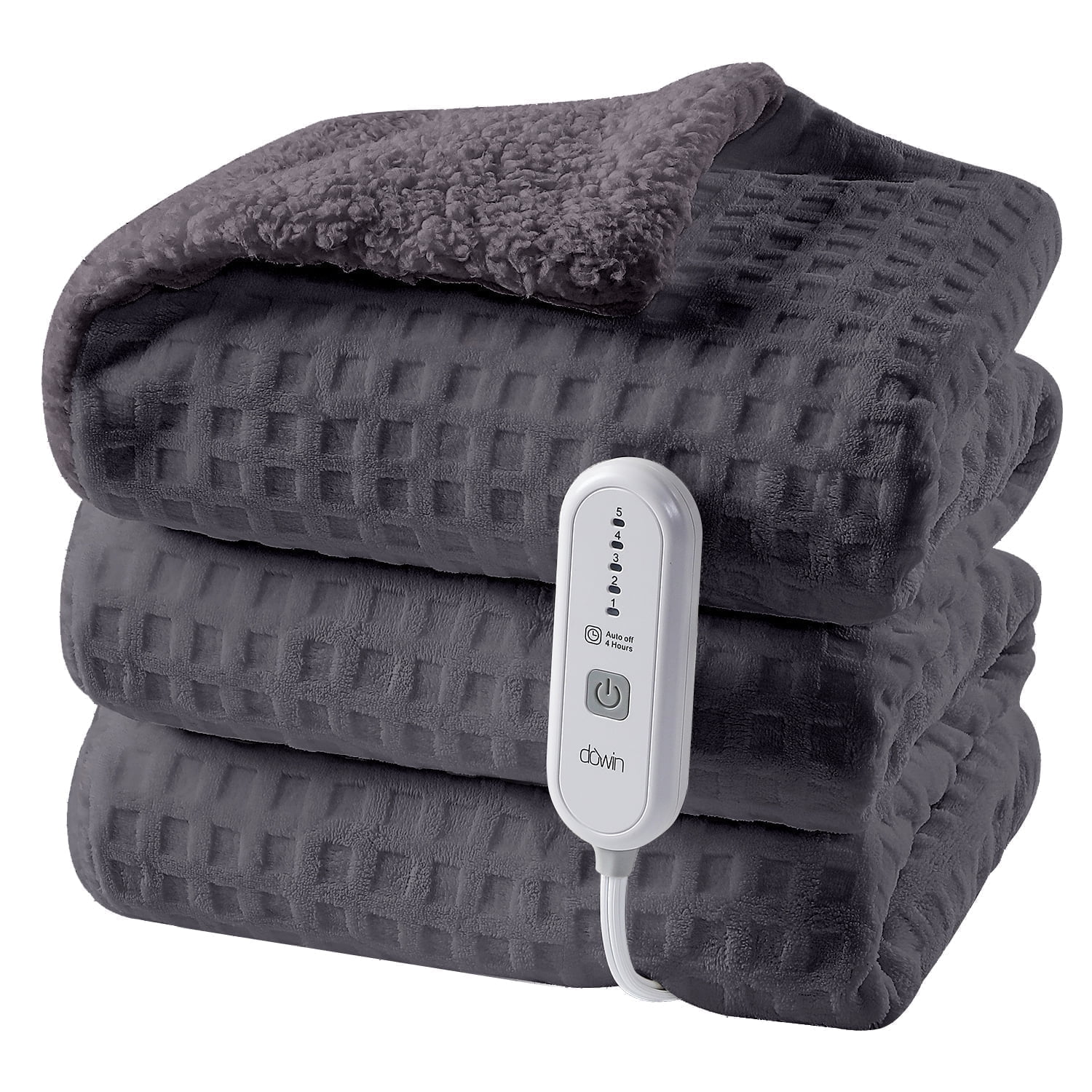 Dowin Heated Blanket Electric Blanket - Throw Size Waffle Fleece Heating Warming Blankets with Auto Shut off for Couch Office Chair Bed Adults Fuzzy Cozy Machine Washable 50x60 Grey