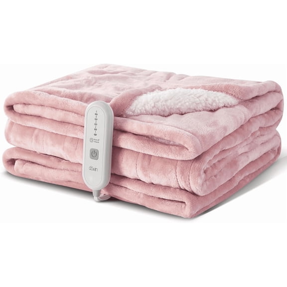 Dowin Pink Heated Blanket Full Size Throw Fleece Flannel Heating Warming Blankets with Auto Shut Off for Couch Office Chair Bed Adults Fuzzy Cozy Machine Washable 72x84