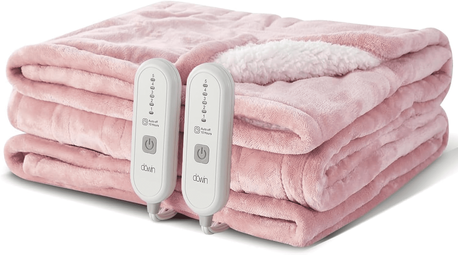 Dowin Pink Heated Blanket King Size - Electric Blankets with Dual Control, 5 Heating Levels, 10 Hrs Auto Off, Sherpa Flannel Warming Blanket for Bed, Machine Washable, 90×100"