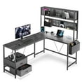 thumbnail image 1 of GOOSEA 67 Inch L Shaped Gaming Desk with Pegboard and Drawers, Reversible Computer Desk with RGB Lights and Power Outlets, Corner Workstation with Storage and Hutch for Home Office or Gaming, Grey, 1 of 8