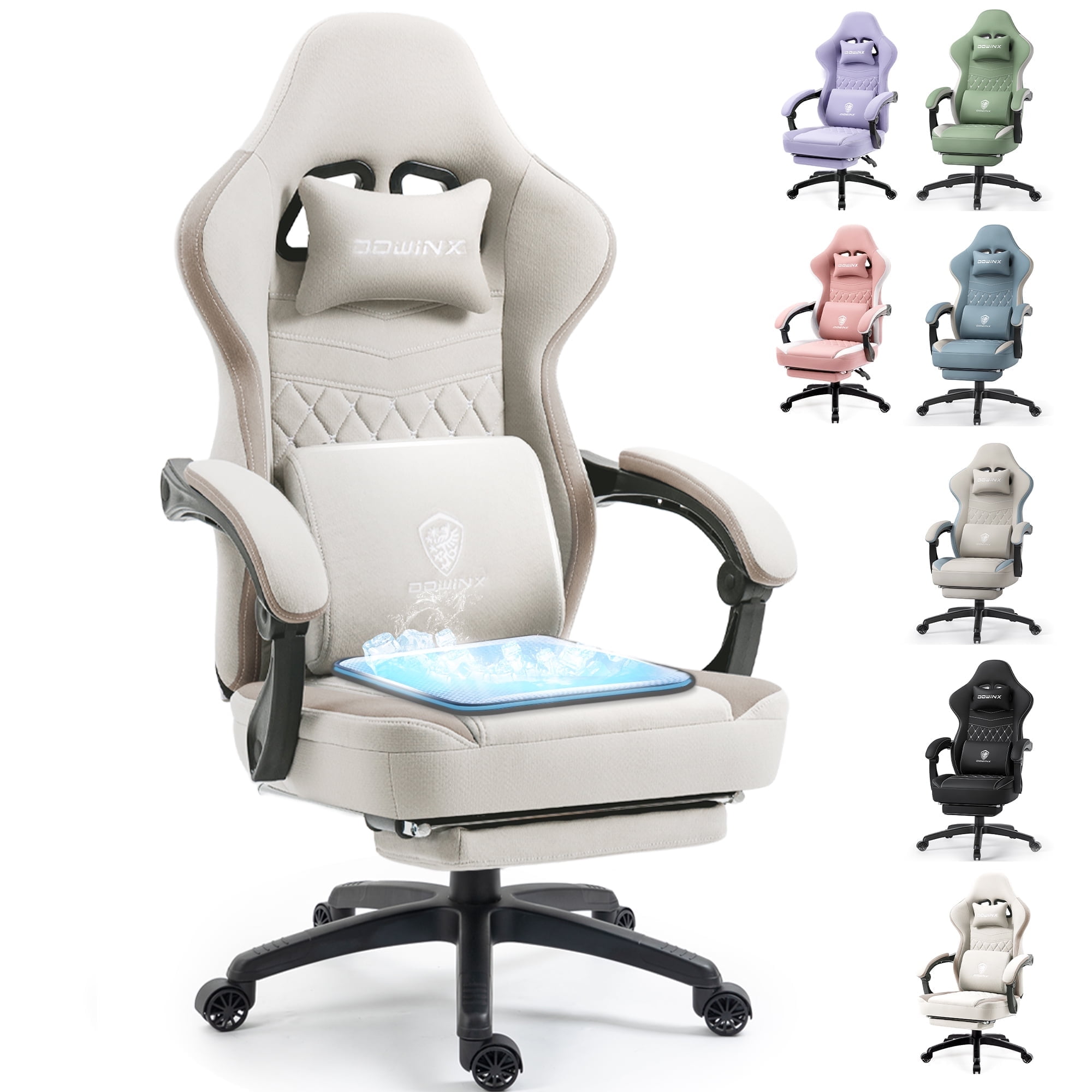 GOOSEA Breathable Fabric Gaming Chair, Comfort Office Chair with Gel Cushion and Storage Bag, Beige