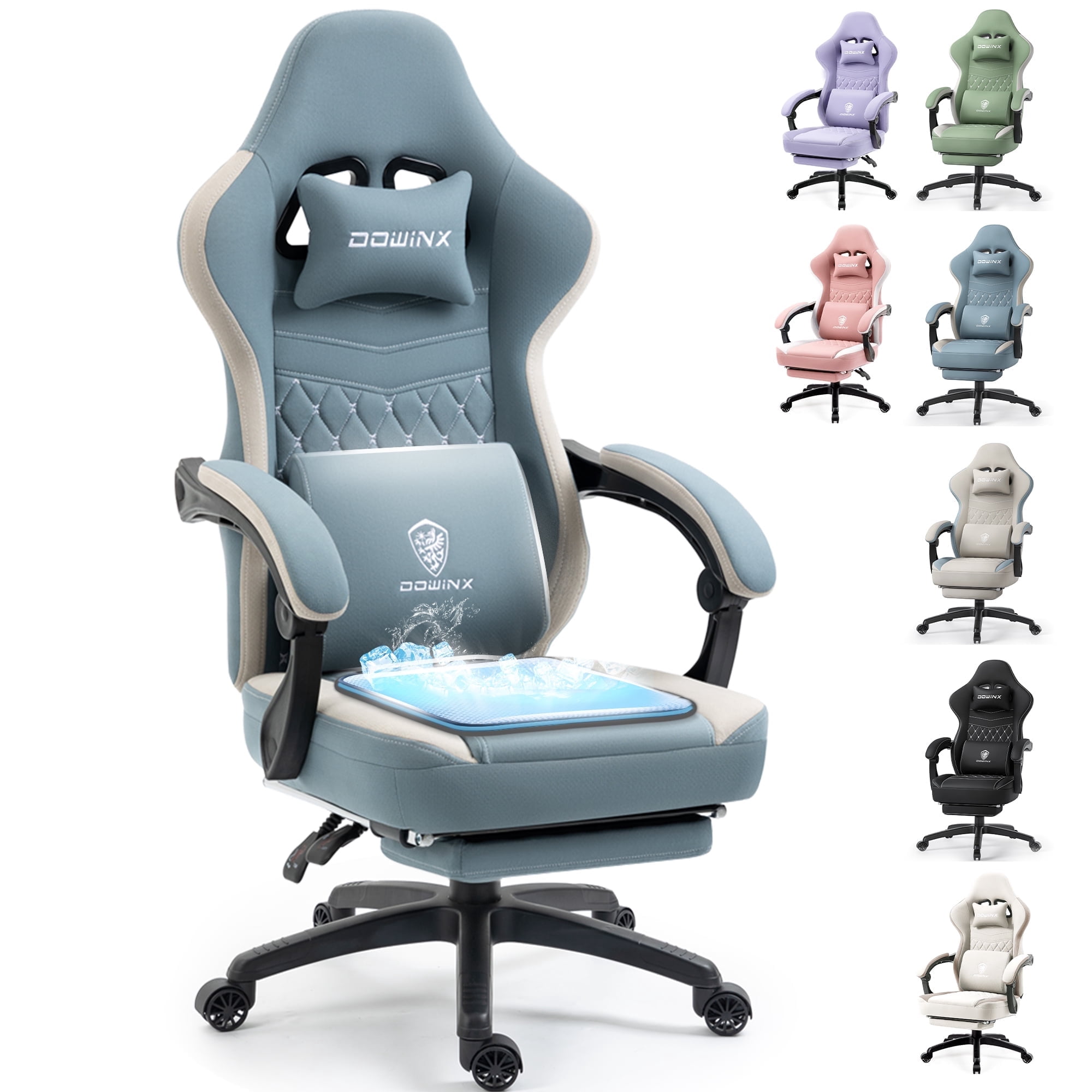 GOOSEA Breathable Fabric Gaming Chair, Comfort Office Chair with Gel Cushion and Storage Bag, Blue