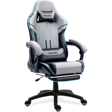 Dowinx Ergonomic Gaming Chair with Footrest, Reclining Gamer Chair for Adults, High Back Computer Office Chair with Lumbar Support & Linkage Armrests,Grey