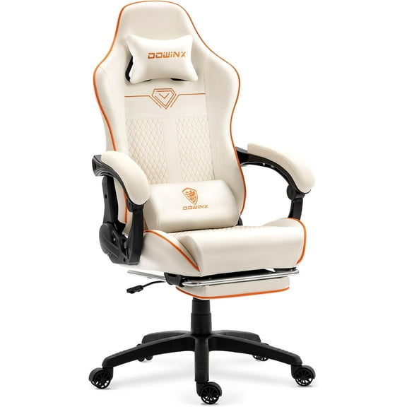 Dowinx Ergonomic Gaming Chair with Footrest, Reclining Gamer Chair for Adults, High Back Computer Office Chair with Lumbar Support & Linkage Armrests,White