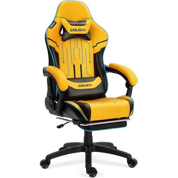 Dowinx Ergonomic Gaming Chair with Footrest, Reclining Gamer Chair for Adults, High Back Computer Office Chair with Lumbar Support & Linkage Armrests,Yellow