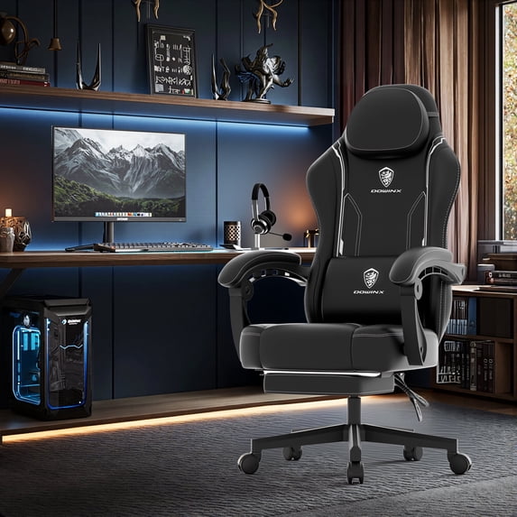 Dowinx Gaming Chair with Pocket Spring Cushion for Adults, Ergonomic Computer Chair with Footrest and Massage Lumbar Support for Office, Gaming, 300LBS, Black