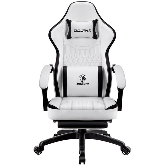 KARXAS Ergonomic Gaming Chair with Massage Lumbar Support and Footrest — PU Leather Reclining Computer Desk Chair with Pocket Spring Cushion for Adults, Big and Tall Game Chair, White