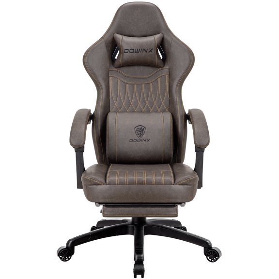 GOOSEA Ergonomic Gaming Chair with Massage Lumbar Support and Footrest — PU Leather Reclining Computer Desk Chair with Pocket Spring Cushion for Adults, Big and Tall Game Chair, Brown