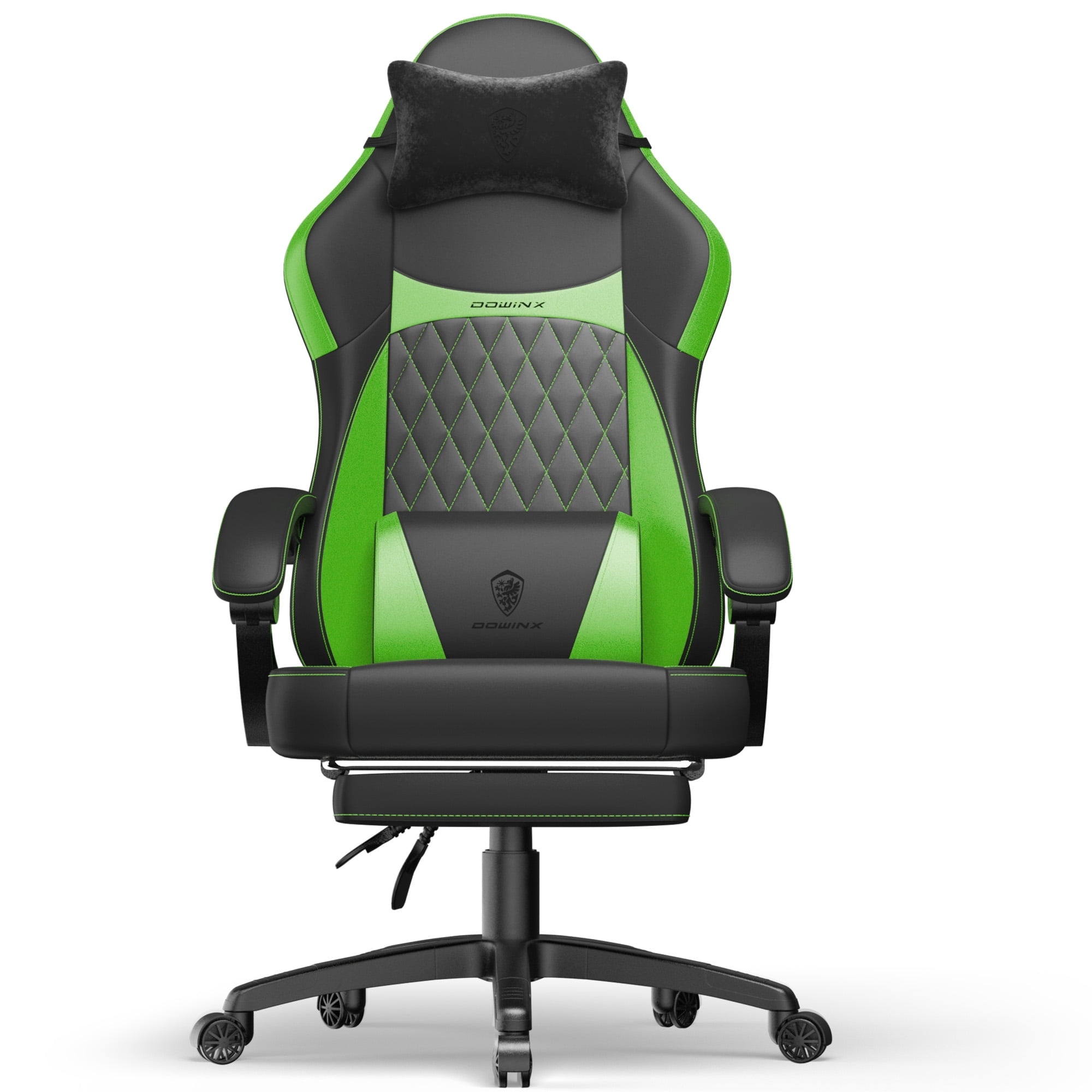 KARXAS Adult Gaming Chair Faux Leather PC Gaming Chair with Footrest and Lumbar Support, Black and Green