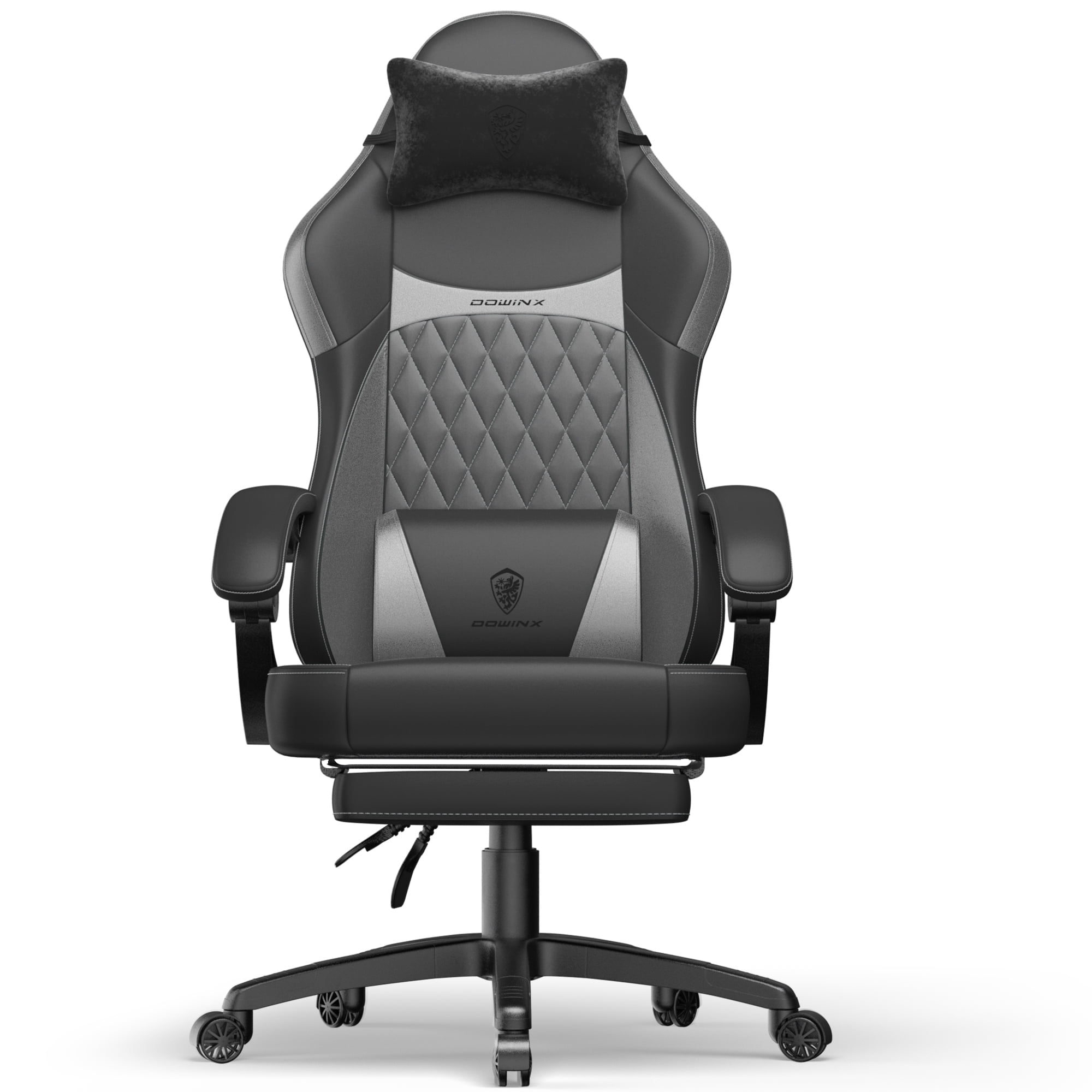 KARXAS Adult Gaming Chair Faux Leather PC Gaming Chair with Footrest and Lumbar Support, Black and Gray