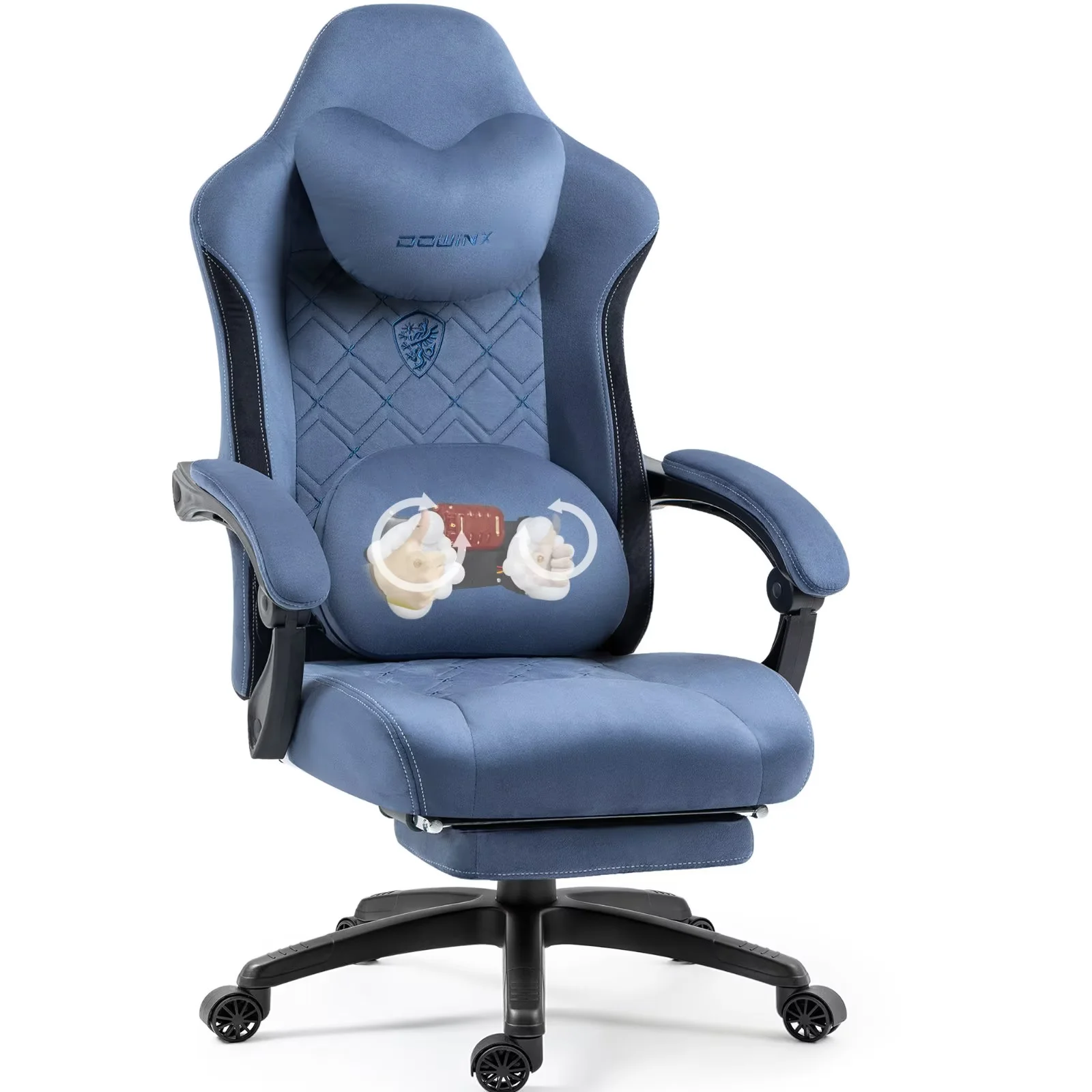 GOOSEA Fabric Gaming Chair with Heated Massage Lumbar Support, Big and Tall Game Chair for Adults, High Back PC Chair with Pocket Spring Cushion and Footrest, Blue