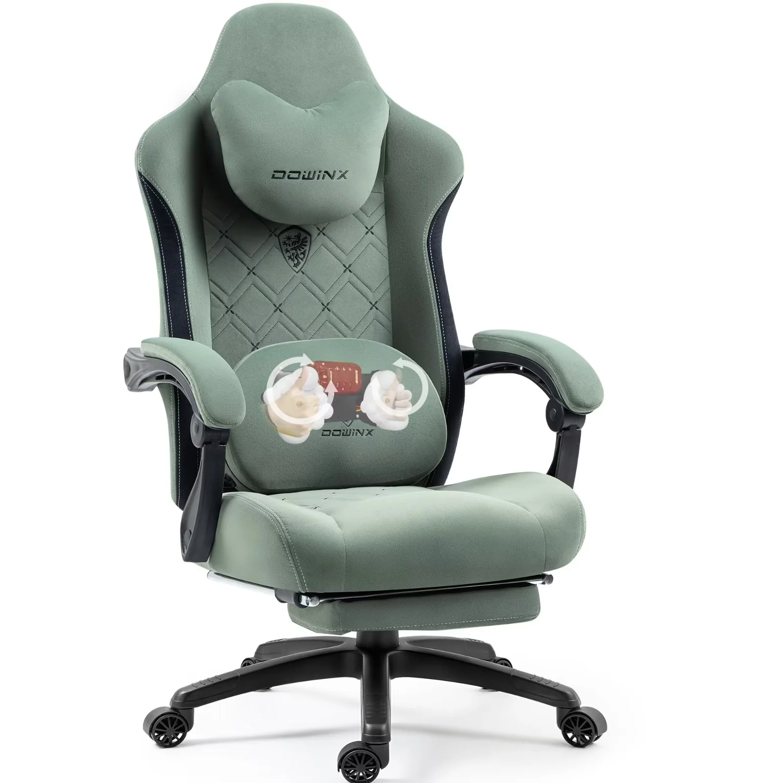GOOSEA Fabric Gaming Chair with Heated Massage Lumbar Support, Big and Tall Game Chair for Adults, High Back PC Chair with Pocket Spring Cushion and Footrest, Green