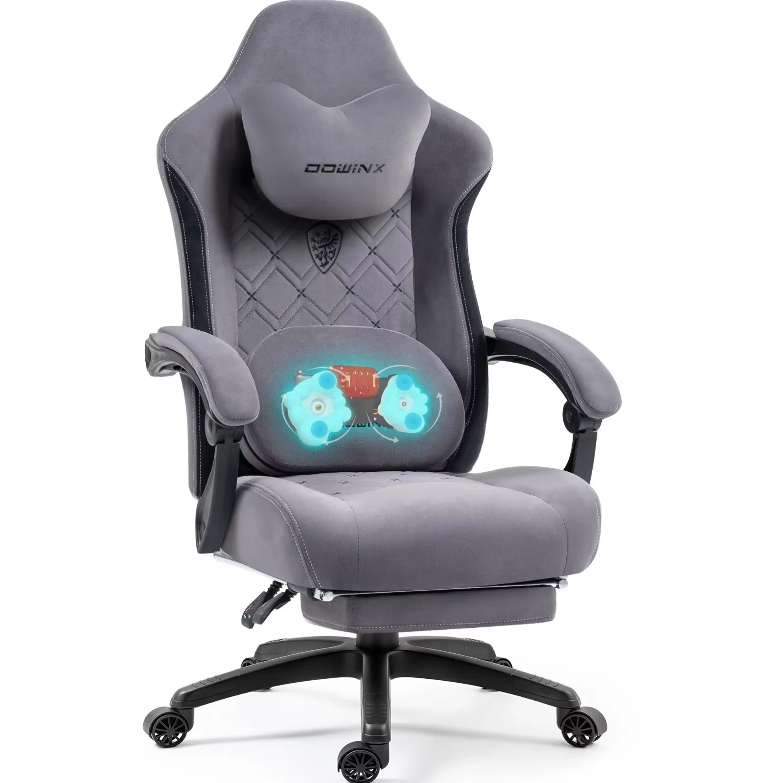 GOOSEA Fabric Gaming Chair with Heated Massage Lumbar Support, Big and Tall Game Chair for Adults, High Back PC Chair with Pocket Spring Cushion and Footrest, Grey