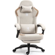 GOOSEA Fabric Gaming Chair with Pocket Spring Cushion, Breathable Computer Chair with Massage Lumbar Support and Footrest, High Back Office Chair for Adults, Beige
