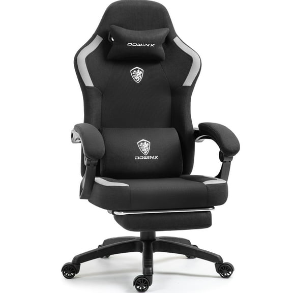 GOOSEA Fabric Gaming Chair with Pocket Spring Cushion, Breathable Computer Chair with Massage Lumbar Support and Footrest, High Back Office Chair for Adults, Black