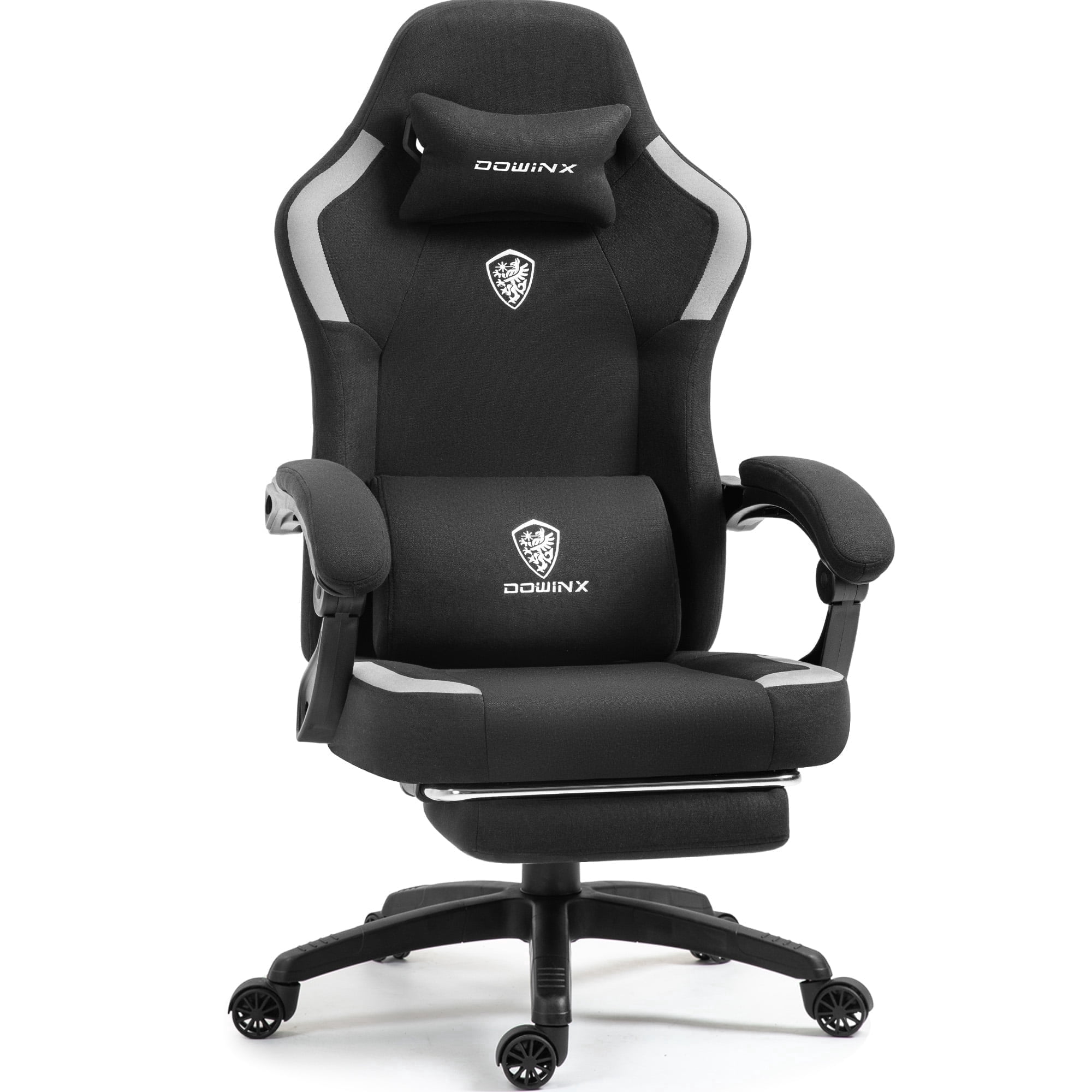 GOOSEA Fabric Gaming Chair with Pocket Spring Cushion, Breathable Computer Chair with Massage Lumbar Support and Footrest, High Back Office Chair for Adults, Black