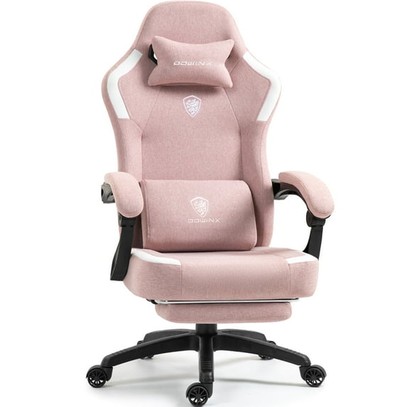 GOOSEA Fabric Gaming Chair with Pocket Spring Cushion, Breathable Computer Chair with Massage Lumbar Support and Footrest, High Back Office Chair for Adults,300lbs, Pink