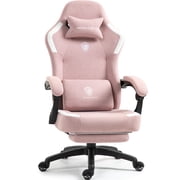 GOOSEA Fabric Gaming Chair with Pocket Spring Cushion, Breathable Computer Chair with Massage Lumbar Support and Footrest, High Back Office Chair for Adults,300lbs, Pink