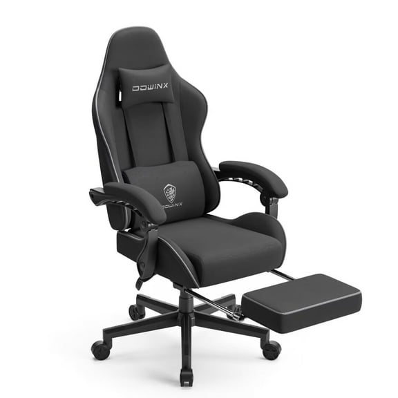 Dowinx Fabric Gaming Chair with Pocket Spring Cushion, Ergonomic Computer Chair with Footrest, Cloth Gamer Chair with Massage Lumbar Support and Headrest, Black