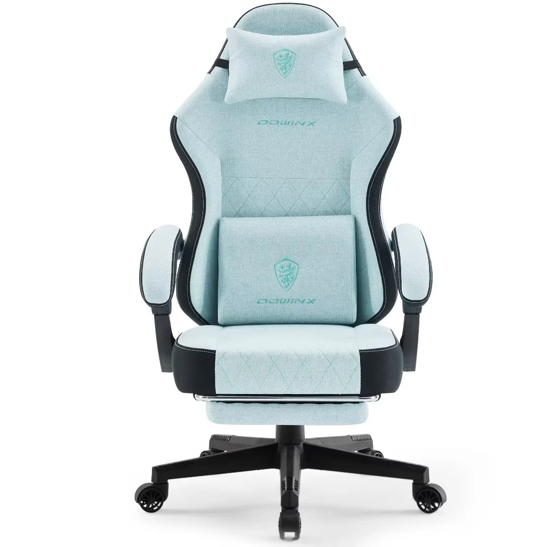 Dowinx Fabric Gaming Chair with Massage Lumbar Support, High Back Ergonomic Computer Chair with Footrest for Adult, Aqua
