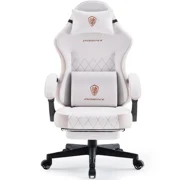 Dowinx Fabric Gaming Chair with Massage Lumbar Support, High Back Ergonomic Computer Chair with Footrest for Adult, Beige