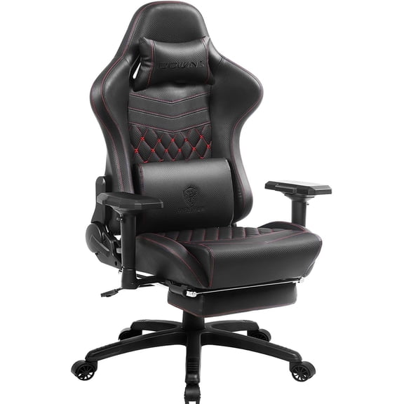 Dowinx Gaming Chair Big and Tall, Ergonomic Computer Chair with 4D Armrests and Footrest Massage Lumbar Support, High Back Comfortable Gamer Chair for Adults 350Lbs PU Leather for Office Game, Black