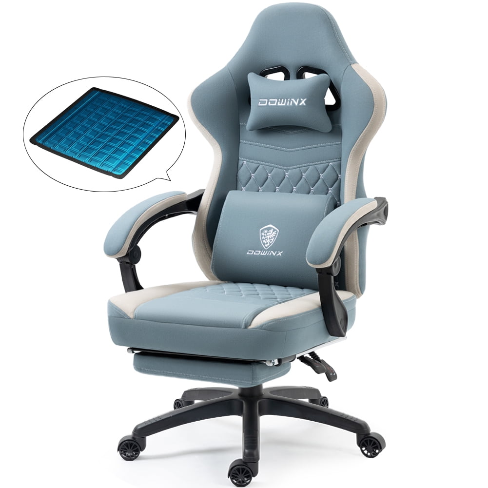 Dowinx Gaming Chair with Pocket Spring Cushion Breathable Fabric Computer Chair with Gel Pad Comfortable Office Chair with Storage Bag Massage Game Chair with Footrest Blue Walmart