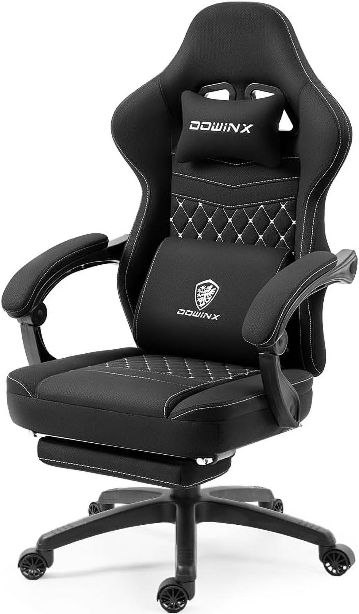 Dowinx Black Fabric Gaming Chair with Pocket Spring Cushion and Footrest