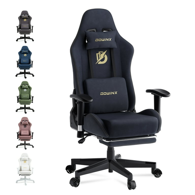 Dowinx Gaming Chair with Massage Lumbar Support Suede Fabric Ergonomic Computer Chair with Footrest for Adults High Back Reclining Game Chair for Office Gaming Black Walmart