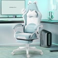 thumbnail image 1 of Dowinx Gaming Chair Cute with Cat Ears and Massage Lumbar Support, Ergonomic Computer Chair for Girl with Footrest and Headrest, Comfortable Reclining Game Chair 290lbs for Adult, Teen, Blue Green, 1 of 8