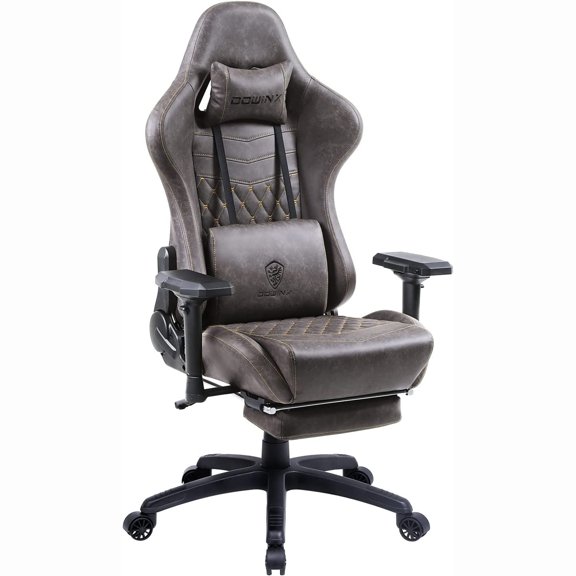 Dowinx Gaming Chair Ergonomic Computer Chair Office PU Leather with Massage Adjustable Armrest Footrest Brown