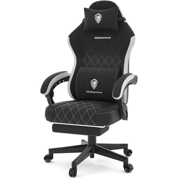 Dowinx Gaming Chair, Fabric Gaming Chairs for Adults with Pocket Spring Cushions and Lumbar Support, Ergonomic Massage Office Chair High Back with Footrest and Linkage Armrests, Black