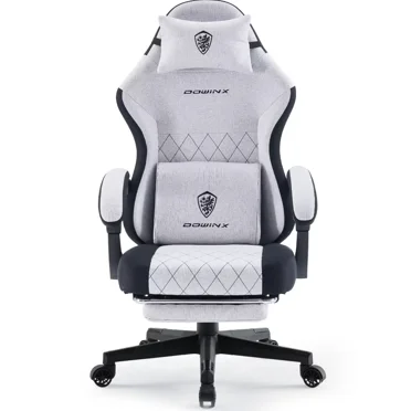 Dowinx Fabric Gaming Chair with Massage Lumbar Support, High Back Ergonomic Computer Chair with Footrest for Adult, Grey