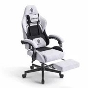 Dowinx Gaming Chair Fabric with Pocket Spring Cushion, Massage Lumbar support and Footrest, Cloth Computer Chair 290LBS, Black and Grey