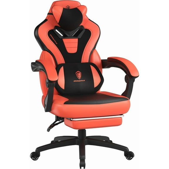Dowinx Gaming Chair with Footrest - Adult Gamer Chair, Massage Feature, PU Material, 200lbs (Red)