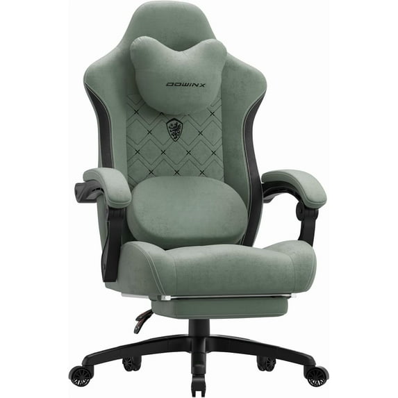 Dowinx Gaming Chair with Heated Massage Lumbar Support,Big and Tall Fabric Gaming Chairs for Adults with Footrest, Ergonomic Computer Game Chair with Poket Spring Cushions, 350lbs, Green