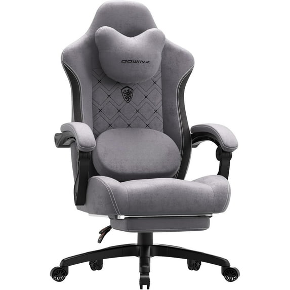 Dowinx Gaming Chair with Heated Massage Lumbar Support,Big and Tall Fabric Gaming Chairs for Adults with Footrest, Ergonomic Computer Game Chair with Poket Spring Cushions, 350lbs, Gray