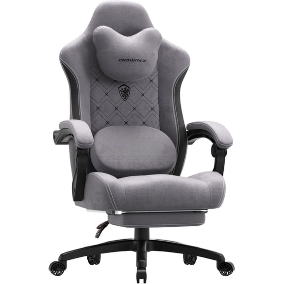 Dowinx Gaming Chair with Heated Massage Lumbar Support,Big and Tall Fabric Gaming Chairs for Adults with Footrest, Ergonomic Computer Game Chair with Poket Spring Cushions, 350lbs, Gray