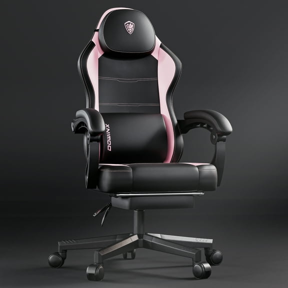Dowinx Gaming Chair with Pocket Spring Cushion for Adults, Ergonomic Computer Chair with Footrest and Massage Lumbar Support for Office, Gaming, 300LBS, Black and Pink