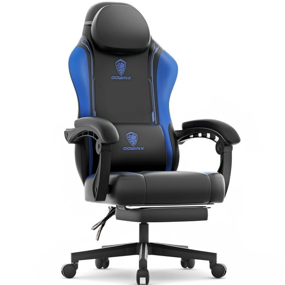 Dowinx Gaming Chair with Pocket Spring Cushion for Adults, Ergonomic Computer Chair with Footrest and Massage Lumbar Support for Office, Gaming, 300LBS, Blue