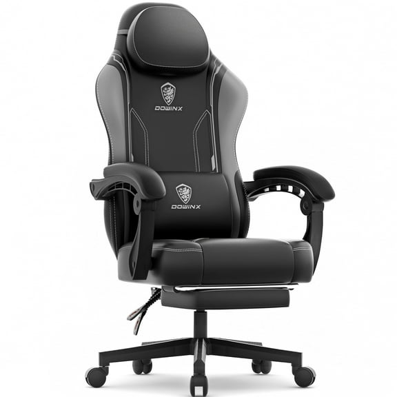 Dowinx Gaming Chair with Pocket Spring Cushion for Adults, Ergonomic Computer Chair with Footrest and Massage Lumbar Support for Office, Gaming, 300LBS, Grey