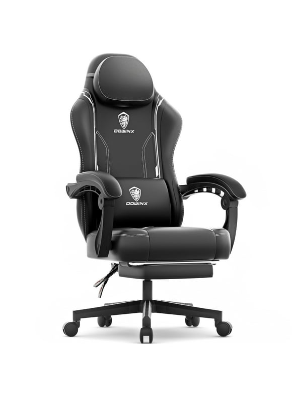 Dowinx Gaming Chair with Pocket Spring Cushion for Adults, Ergonomic Computer Chair with Footrest and Massage Lumbar Support for Office, Gaming, 300LBS, Black