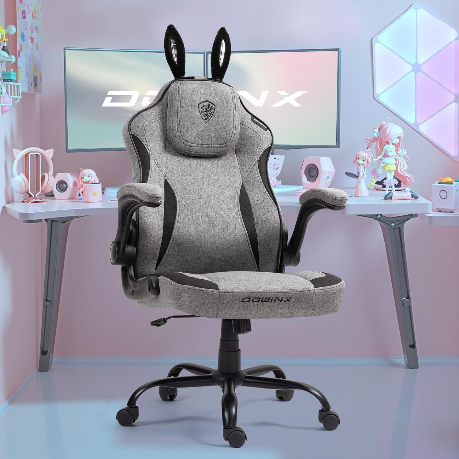 Dowinx Gaming Chair with Removable Cute Bunny Ears, Desk Game