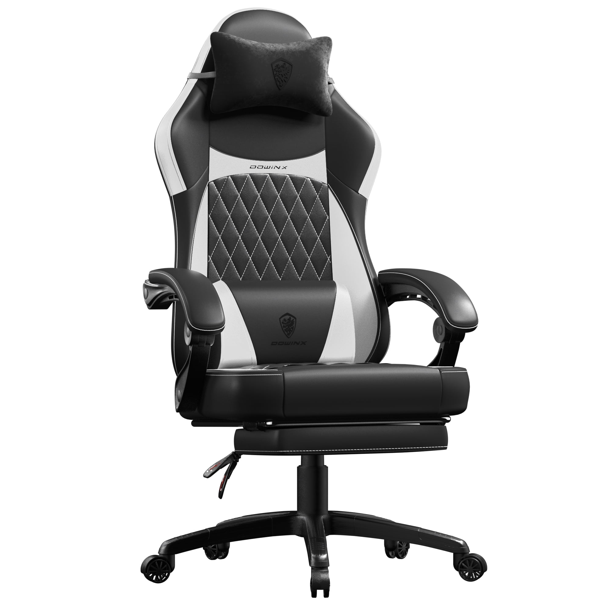 KARXAS Adult Gaming Chair Faux Leather PC Gaming Chair with Footrest and Lumbar Support, Black and White